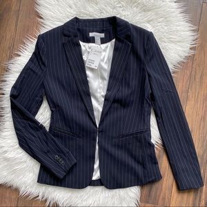 H&M Women‘s Navy Pin Stripe Fitted Blazer Jacket